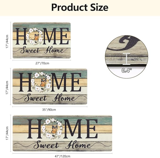Yamaziot Anti Fatigue Kitchen Rug Set of 3, Non-Slip Cushioned Floor Mats | Waterproof, Stain Resistant, Farmhouse Cushioned Comfort Standing Desk Mat with Runner for Kitchen, Office, Sink, Laundry