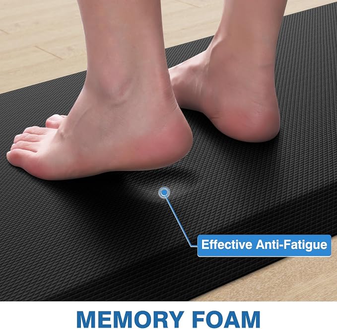 StepRite Kitchen Mats, 2PCS Kitchen Rugs, Cushioned Anti Fatigue Kitchen Mats for Floor, Non-Slip Standing Desk Mat, Waterproof Kitchen Rug Set for Kitchen, 20" x 32"+20" x 48"-Full 1 inch Thick,Black