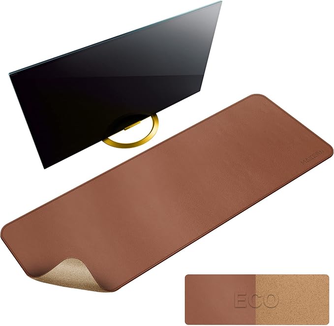 MAIDERN 47.2" x 15.7" Cork & Leather Desk Pad, Large XXL Mat, Full Mouse Pad, Dual Sided Protector for Gaming Home Office (Brown)