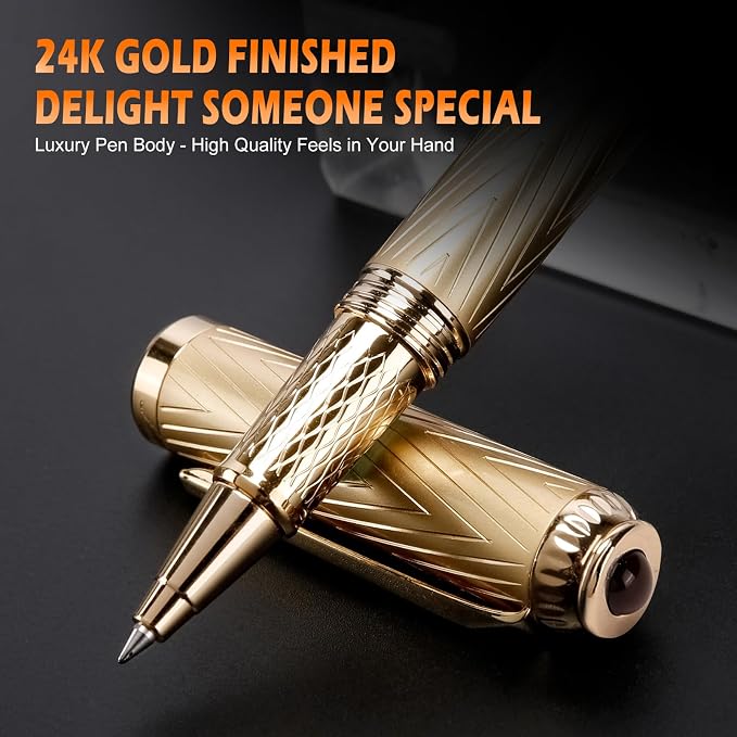 iMenaiy EDC Rollerball Point Pens for Travel Writing Journaling, Luxury Mini Pocket Pens for Men Women Boss Writers, Good Nice Pen Gifts Birthday Christmas Graduations, Gold