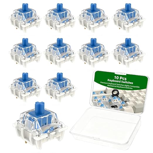 10 Pcs Keyboard Switches, 3 Pin Dustproof Mechanical Keyboard Switches, Clicky, Accurate Typing, Keyboard Clicker for Gaming, Typing, DIY Custom Keyboards & Clickers for 3D Prints (Blue)