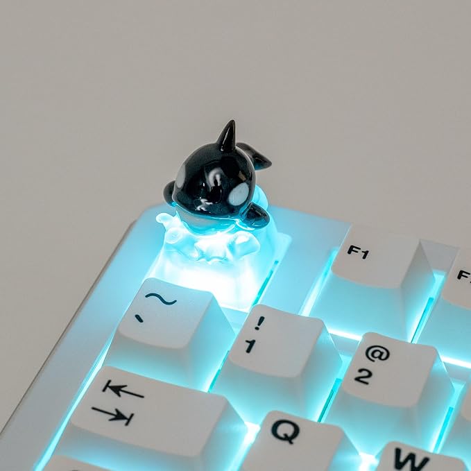 Artisan Keycap, Black Whale Design with LED Backlight, Transparent Resin, 1U Size, MX Switch Compatible, Hand-Painted 3D Printed, for Mechanical Keyboards