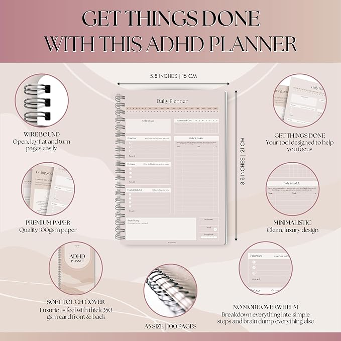 ADHD Daily Planner for Neurodivergent Adults - Productivity Daily Planner & Task Management to Stay Organized and Focused (Lux)
