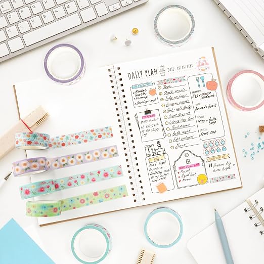 12 Rolls Flower Washi Tape Set, Watercolor Floral Botanical Decorative Masking Tapes, Cute Blooms Adhesive Tapes for Spring DIY Art Crafts Scrapbook Planners School Gift Wrapping Supplies 16.4Ft