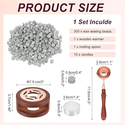 PATIKIL Wax Seal Kit, 300 Pcs Wax Sealing Beads, Wooden Warmer, Melted Spoon, 10 Pcs Tealight Candles for Envelope Letter Mailing Crafts DIY, Beige White