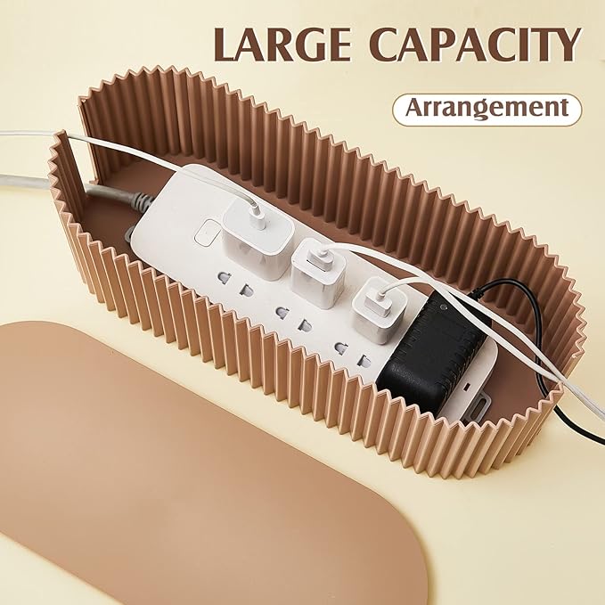 2 Pcs Cable Management Box, Fits Most Power Sockets, 11.8x5.1x4.3 in | Hides Cords & Power Sockets, Bamboo Lid, Beige & Black Options, Includes 48 Accessories, Home Office Desk or Floor Use