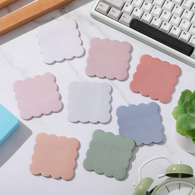 Eaasty 8 Pack Scalloped Sticky Notes Cute Adhesive Memo Pads Vintage Colors Aesthetic Unlined Self Stick Note Pads 3" x 3" Pretty Wavy Sticky Notes Bulk 240 Sheets for School Office Supplies