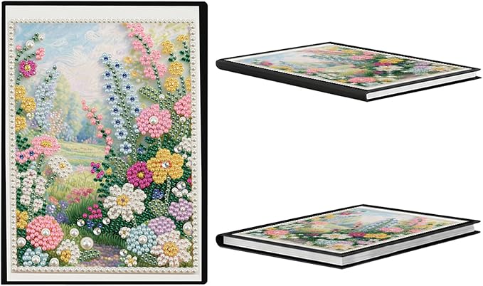 FRANDEK Pearl Painting Notebook Kit, Summer Forest A5 DIY Journal with 50 Blank Pages, Diamond Gem Art Cover with Waterproof Canvas, Beginner Craft Set with Full Tools for Adults