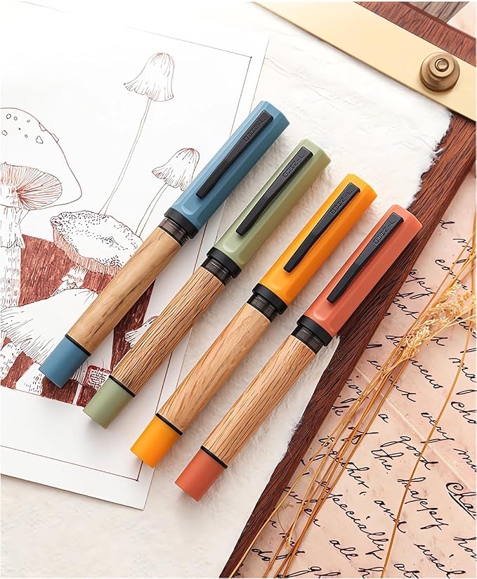 Jinhao 58 Natural Oak Wood Fountain Pen, Fine Nib Writing Pen (Turmeric) | Handcrafted natural oak wood pen with converter. Elegant executive gift for journaling, sketching & calligraphy.
