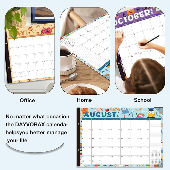 Desk Calendar 2026-2027 - 22" x 17", 18 Month Desk Calendar july 2026-2027 Dec, Large Monthly Desktop Calendar with Plastic Cover, Thick Paper, Corner Protectors - Colorful(2 Stickers Included)