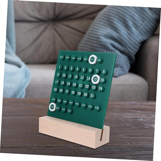 Perpetual Desk Calendar Green Acrylic Date Display Manual Flip Kawaii Ornament for Home Office Bedroom Study Decor with Smooth Edges and Lightweight Design