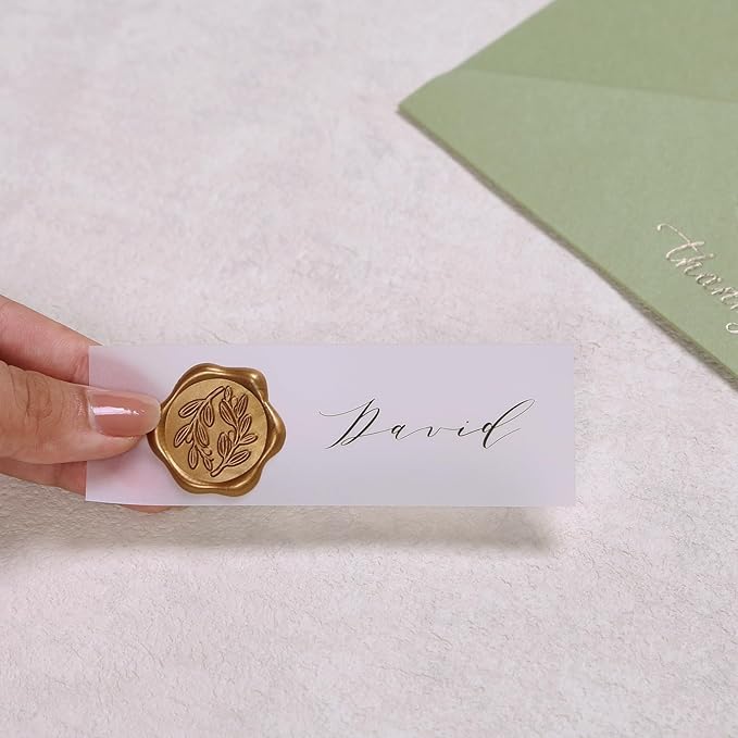 UNIQOOO Wax Seal Stickers - Olive Branch Wedding Invitation Envelope Seal Stickers, 100 Pcs Self- Adhesive Antique Gold Stickers, Perfect for Invitation, Christmas, Gift Wrapping