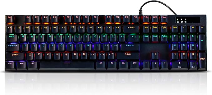 Guiheng Wired Mechanical Gaming Keyboard with Blue Switch, 104-Key Full Size RGB Backlit Wired Keyboard, Anti-Ghosting, Double-Shot ABS Keycaps, Lighted Computer Keyboard for PC Windows-Black