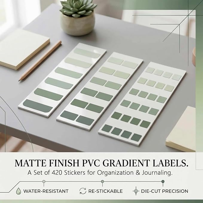 420Pcs Gradient Index Tabs, Translucent Sticky Note Tabs for Annotating Books & Bible, Aesthetic Reading, Study, Journaling & Office Supplies, 3 Size Clear Page Markers Stickers (Green)