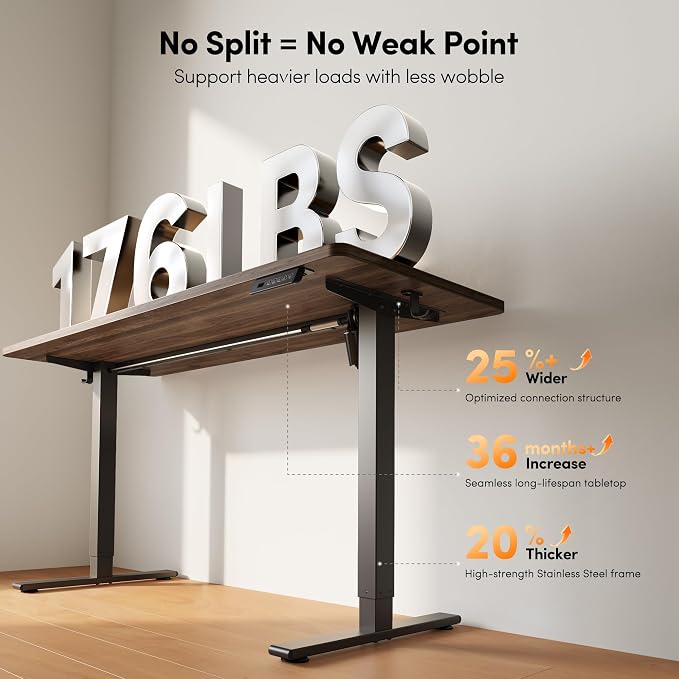 FEZIBO One-Piece Standing Desk, 48"x24" Seamless Tabletop Electric Height Adjustable for Home Office, Study Rooms & Multi-Device Workstations, Black Walnut