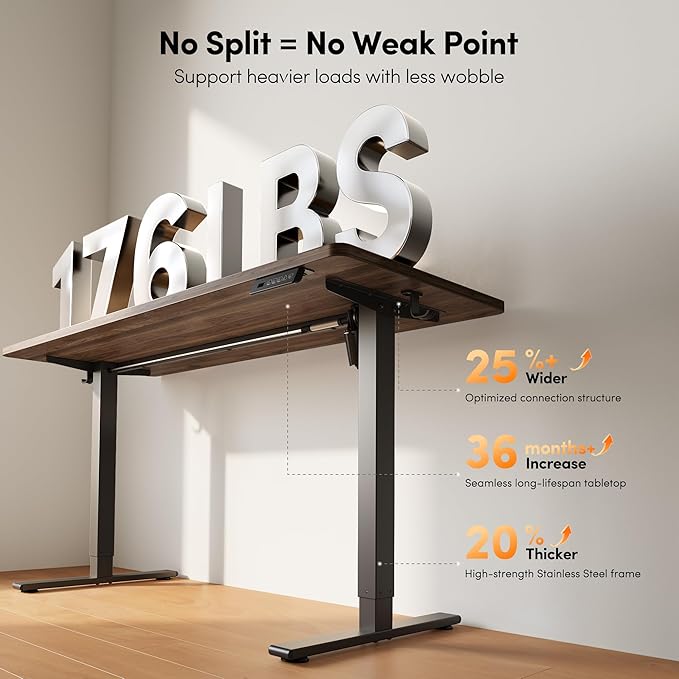 FEZIBO One-Piece Standing Desk, 40"x24" Seamless Tabletop Electric Height Adjustable for Home Office, Study Rooms & Multi-Device Workstations, Black Walnut