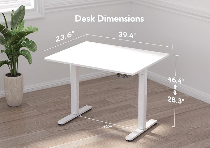 Claiks 40x24 Inch Super White Glass Standing Desk | Adjustable Height, Tempered Glass Top, Stand Up, Quick Install, 3 Memory Presets