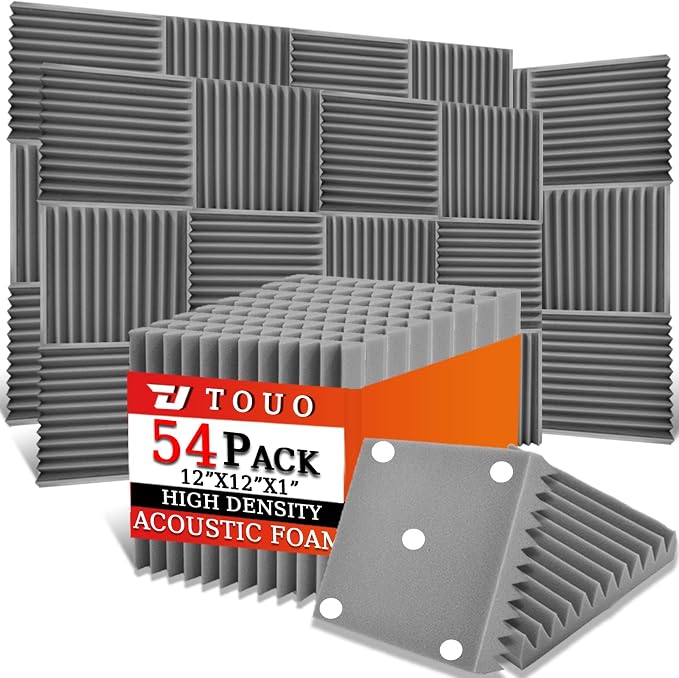 54 Pack Acoustic Panels – Sound Proof Foam Panels for Wall 12"x12"x1", Flame Retardant Wedge Acoustic Foam, High-Density Sound Absorbing Panels for Home Studio(Gray, 1" Thick 54 Pack)
