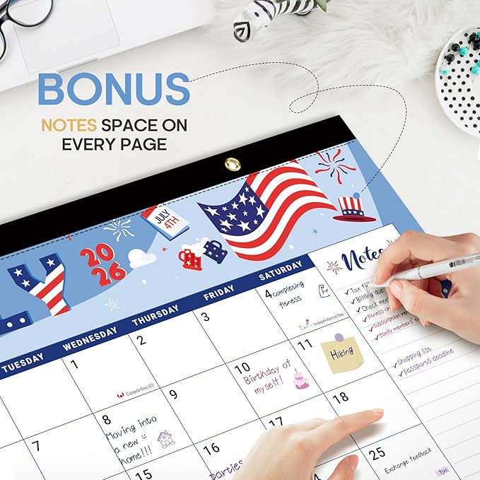 Desk Calendar 2026-2027, 18-Month Calendar Runs from July 2026 to December 2027, Large 17" x 12" Monthly Desktop & Wall Calendar for Home & Office - Festival