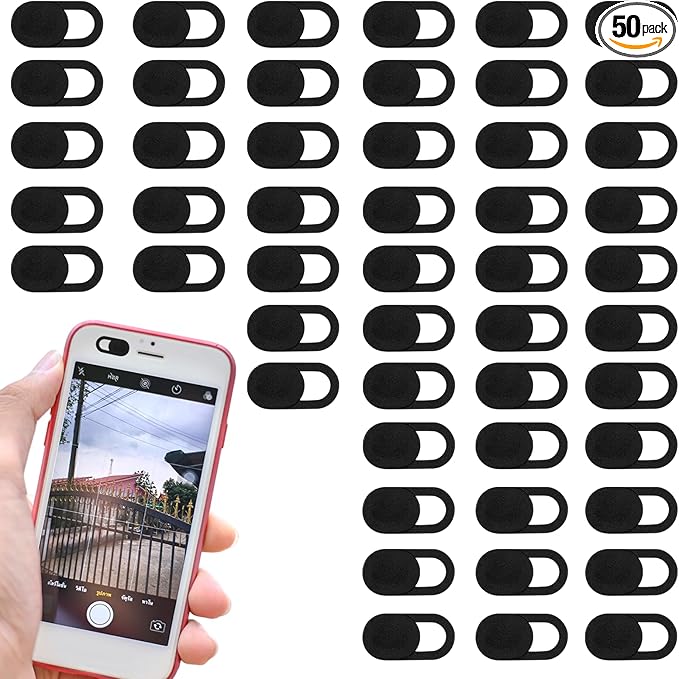 50 PCS Webcam Cover Slide, 0.023 Inch Ultra-Thin Universal Web Camera Cover for Laptop, Computer, Phone–Secure Privacy with Smooth-Sliding Camera Cover(Black)