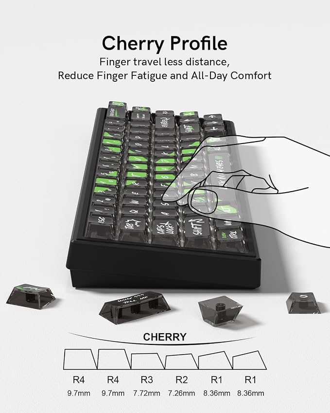 115 Keys Transparent Keycaps with Black Character Cherry Profile Keycaps Set Fit for 60% 65% 75% Cherry Mx Switches Mechanical Keyboard