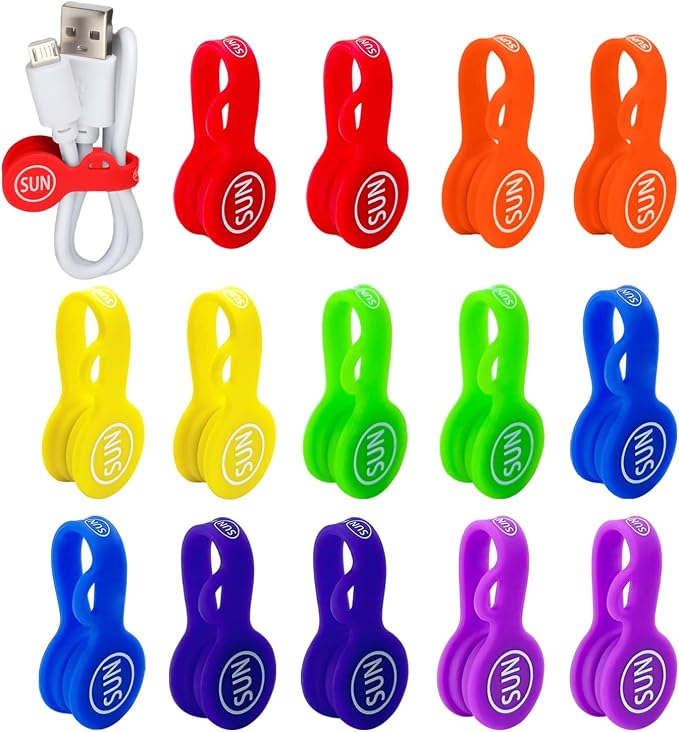 Cable Cord Organizer Magnetic Cord Organizers Twist Ties Magnet Clips Cord Wrap Keeper For Charging Cord Headphone Cord Holder Silicone Cable Strap Appliance Fridge Bookmark Whiteboard Keychain 14PACK