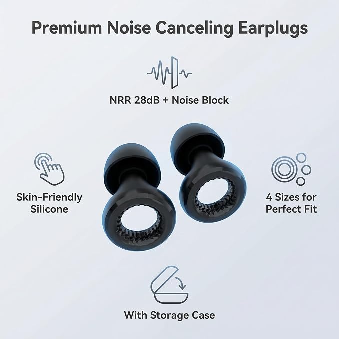 Ear Plugs for Noise Reduction – Reusable Silicone Earplugs with Filter Technology for Sleeping, Travel, Focus, Concerts & Motorcycling Ear Plug +8Tip (Ring-Black)