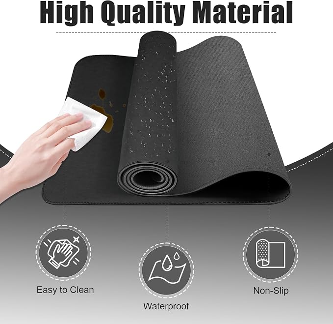 Leather Desk Pad Protector, Desk Mat, Large Mouse Pad, Non-Slip Desk Blotter, Office Laptop Desk Pad, PU Leather Desk Writing Pad for Office and Home (Black, 31.5" x 15.7")