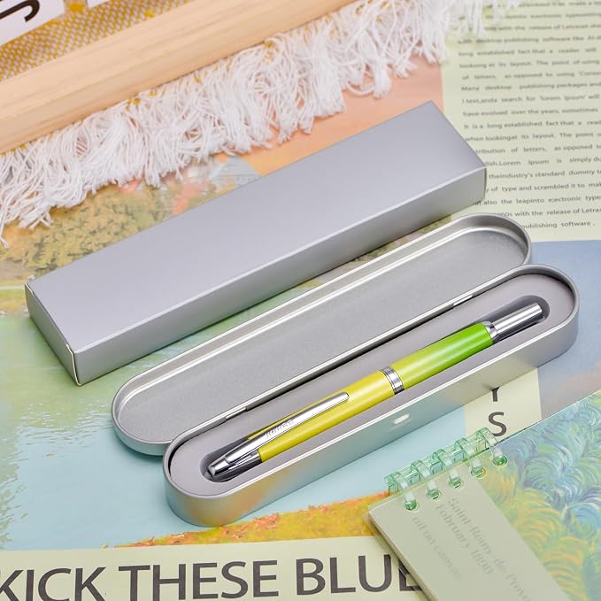 Jinhao 10 Press Fountain Pen with Box, Gradient Green Retractable Extra Fine Nib with Ink Converter Set (Silver Clip)
