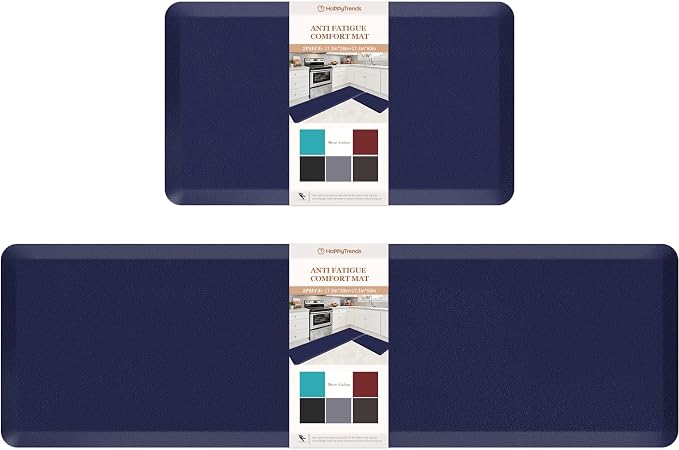 HappyTrends Kitchen Mat,17.3"x28"+17.3"x60" Navy, Cushioned Comfort Anti-Fatigue Waterproof Floor Mat Kitchen Rugs, Thick Perfect Ergonomic Foam Standing mat for Kitchen, Home, Office, Laundry