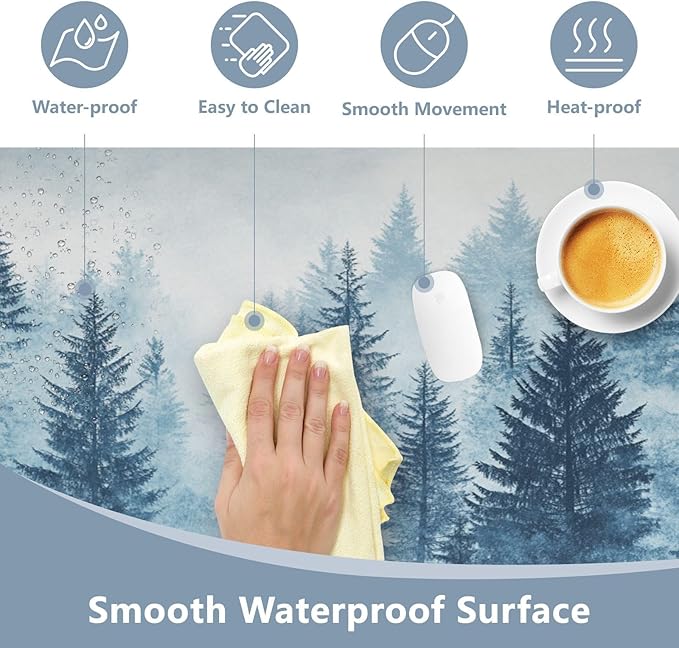 AQQA Forest Leather Desk Pad Protector,Large XXL Mouse Pad,Office Desk Mat, Non-Slip PU Leather Desk Blotter,Laptop Desk Pad,Waterproof Desk Writing Pad for School Office Home 31.5" x 15.7"