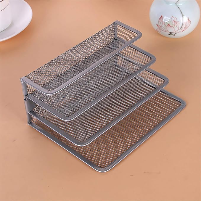 VANRA 2 Small Letter Sorters Desktop Envelopes Holder Organizer Metal Mesh | 2 Pack Desk Letter Organizer 4 Compartments Bills Holder Paper Sorter Letter Tray for Office School Storage (Silver)