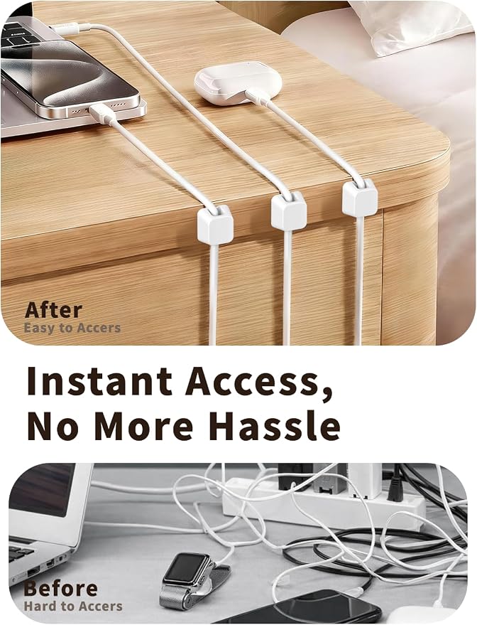 Viaky 8 PCS Magnetic Cable Holder, Magnetic Cable Clips,Charger Cord Holders for USB Type-C Earphone Wires, Multipurpose Cable Management Cord Organizer for Desk Nightstand Car Office(White)