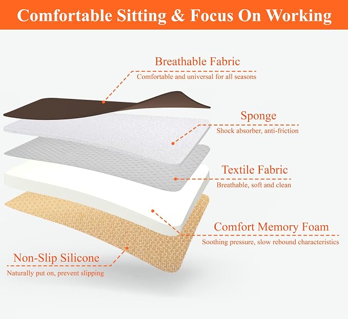 kingphenix Memory Foam Car Seat Cushion for Driver and Office Chair Comfort | 1.2-Inch-Thick Memory Foam Seat Pad, Soft, Breathable Fabric, Non-Slip Silicone Bottom for Long Drives and Office Use, Brown