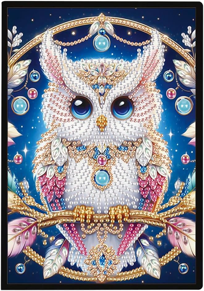 FRANDEK A5 50-Page DIY Owl Diamond Art Painting Notebook with Beautiful Patterns, Special Shaped Diamond Art Craft for Beginners Adults Gift