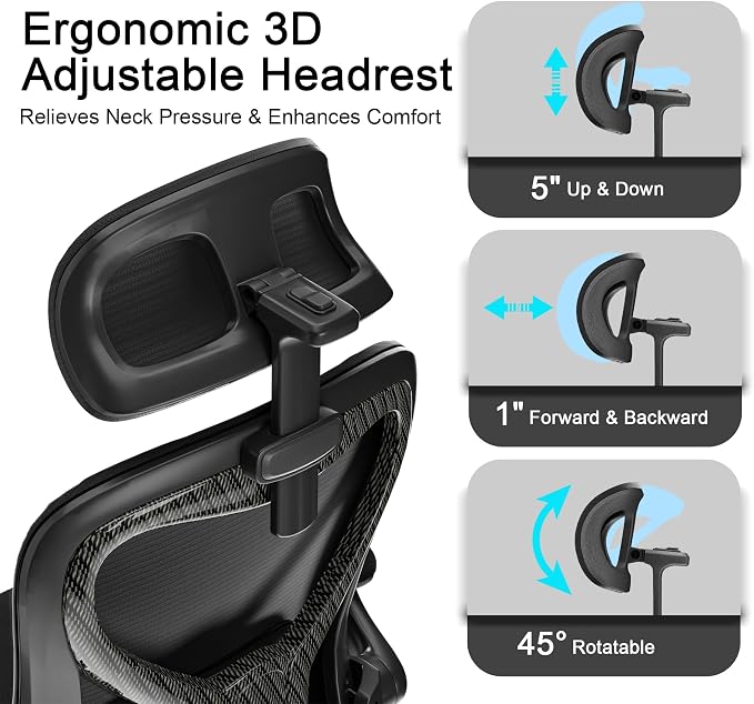 Home Office Desk Chairs, Ergonomic Office Chair with Lumbar Support & 3D Headrest, Computer Desk Chair with Flip-up Armrests, Perfect for Office or Study, Black/Carbon Fiber