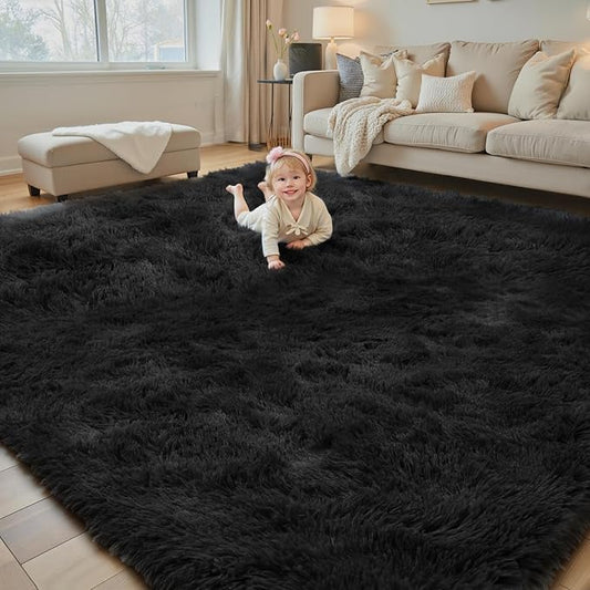 Rugs for Living Room 6x9, Alfombras para Salas Shag Large Plush Soft Area Rug, Shaggy Carpets for Bedroom,Home Decor Aesthetic(Black, 6 x 9 Feet)