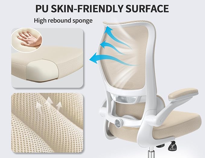 TRALT Ergonomic Office Chair- Desk Chair with Adjustable Lumbar Support | Big and Tall Back Ergonomic Desk Chair - Home Office Mesh Chairs and PU Leather Seat for Home Reading to Adults(Beige)