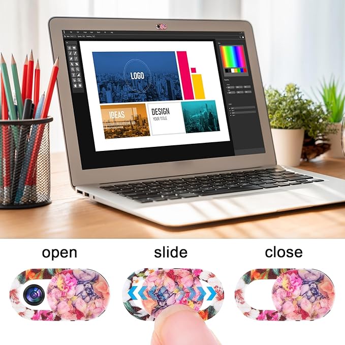 JIEYAO 6Pcs Laptop Camera Cover Slide Cute Flower, Ultra Thin Webcam Cover Slide Phone Camera Cover Computer Camera Cover Slide Blocker Slider Fits Laptop Desktop PC Tablet