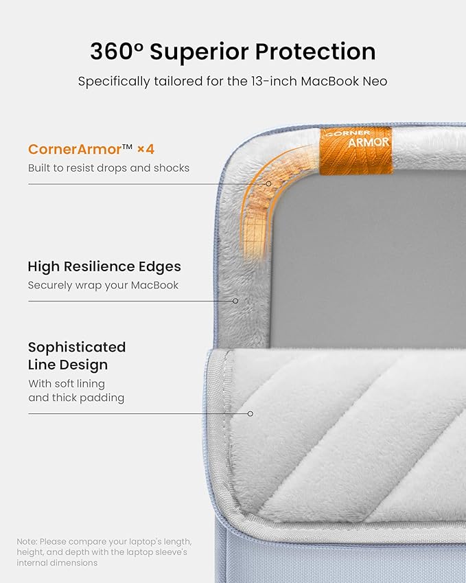 tomtoc 360° Protective Laptop Sleeve Designed for 13-inch New MacBook Neo A3404 (2026) A18 Pro Chip, Water-Resistant Shockproof Computer Case Bag Fits 12-13 Inch Surface Pro Copilot+ PC