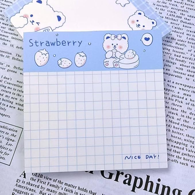 4 Pack Cute Sticky Notes Kawaii Sticky Notes Memo Pads 3.1x3.1 Inches Fresh Bear Series Self-Stick Note Pads for Girls Boys Students School Office Home (320 Sheets), 4 Pads 80 Sheets/Pad