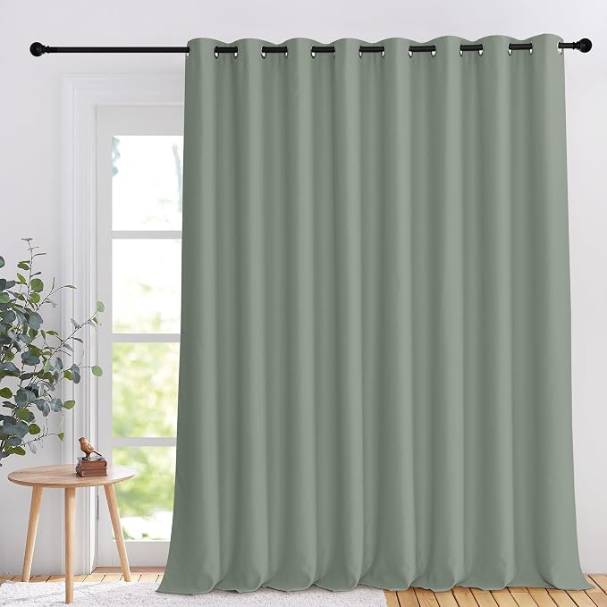 NICETOWN Blackout Curtain 108 inches Long, 120" Wide Window Treatment & Room Divider Thermal Insulated Sliding Glass Door Curtain Light Blocking Drapes for Bedroom, 1 Panel, W120 x L108, Sage Green