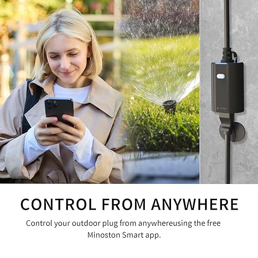 Minoston Matter Outdoor Smart Plug WiFi Heavy Duty Plug-in Outlet IP65 Waterproof, Compatible with Alexa Apple Home SmartThings Google Home, Smart Life, Remote Control, 15Amp Black (MP22M)