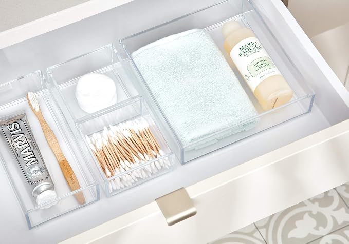 iDesign Clarity Plastic Drawer Organizer for Vanity, Countertop, Bathroom, Kitchen and Cabinet Storage, 8" x 4" x 2", Clear | Vanity Organizer, Desk Drawer Organizer