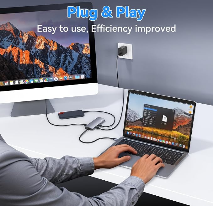 USB C Hub 10Gbps, USB C Splitter with 4K@60Hz Video Output, 100W PD Charging, Data Transfer, USB4 Multiport Dongle Adapter Extender for MacBook Pro/Air, iPad Pro, Dell, HP and More Type C Devices