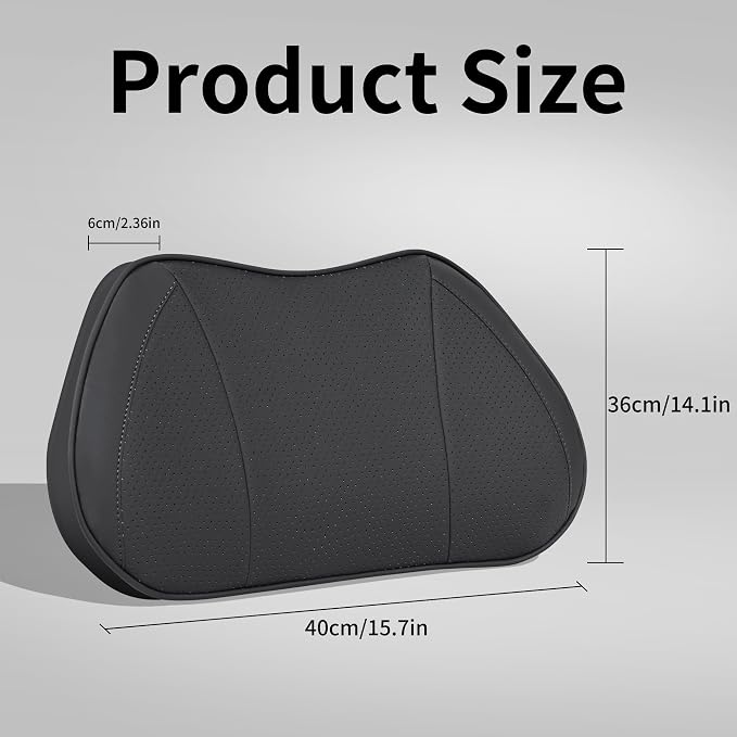 Car Lumbar Support Pillow for Driving Seat, Black, 1 Pack | Leather Memory Foam Lumbar Cushion for Lower Back Pain Relief, Universal Back Support for Driving, Home & Office Chairs