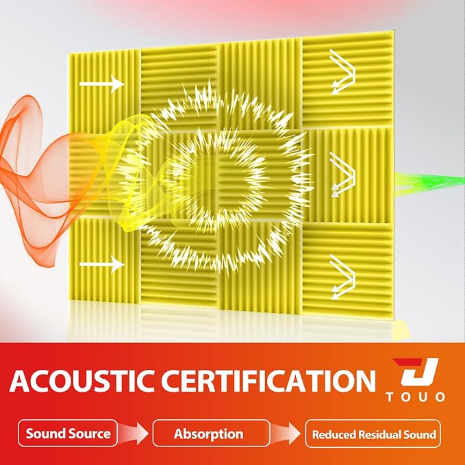 12 Pack Acoustic Panels – Sound Proof Foam Panels for Wall 12"x12"x2", Flame Retardant Wedge Acoustic Foam, High-Density Sound Absorbing Panels for Home Studio(Yellow, 2" Thick 12 Pack)