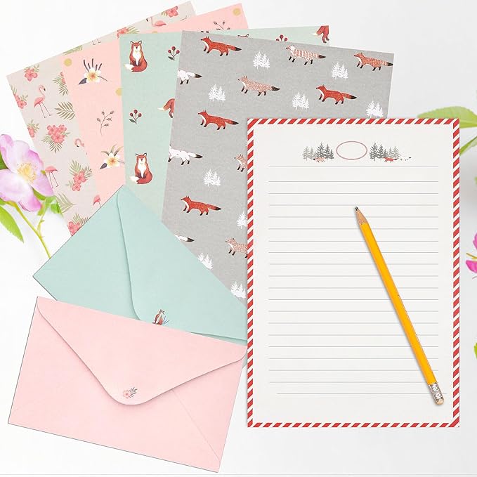 54 PCS Stationery Set with Envelopes,36 Writing Paper+18 Envelopes,Cute Lined Stationery Paper for Writing Letters Invitations Poem Office School Supplies