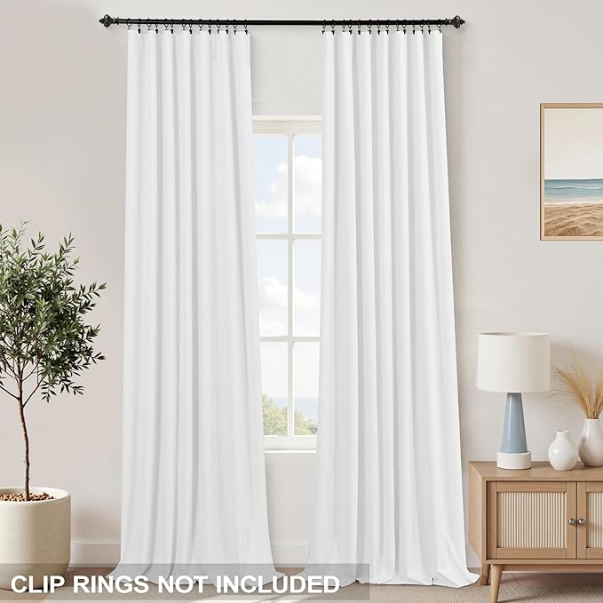 KOUFALL 100 Inch White Linen Blackout Curtains for Living Room Bedroom,2 Panels Set