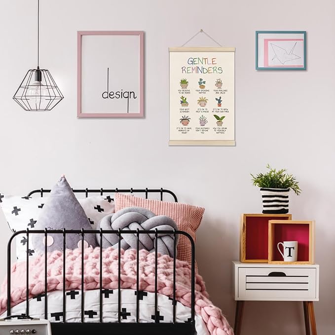 Positive Affirmations Gentle Reminders Wall Decor - Motivational Mental Health Inspirational Wall Art Hanger Frame for Therapy Therapist Counselling Office Kids Playroom Nursery Classroom, 16x12 Inch